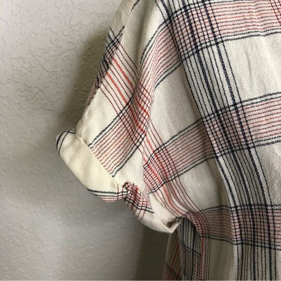 Dress Forum Los Angeles cream red black plaid button down top size Small - Picture 4 of 14